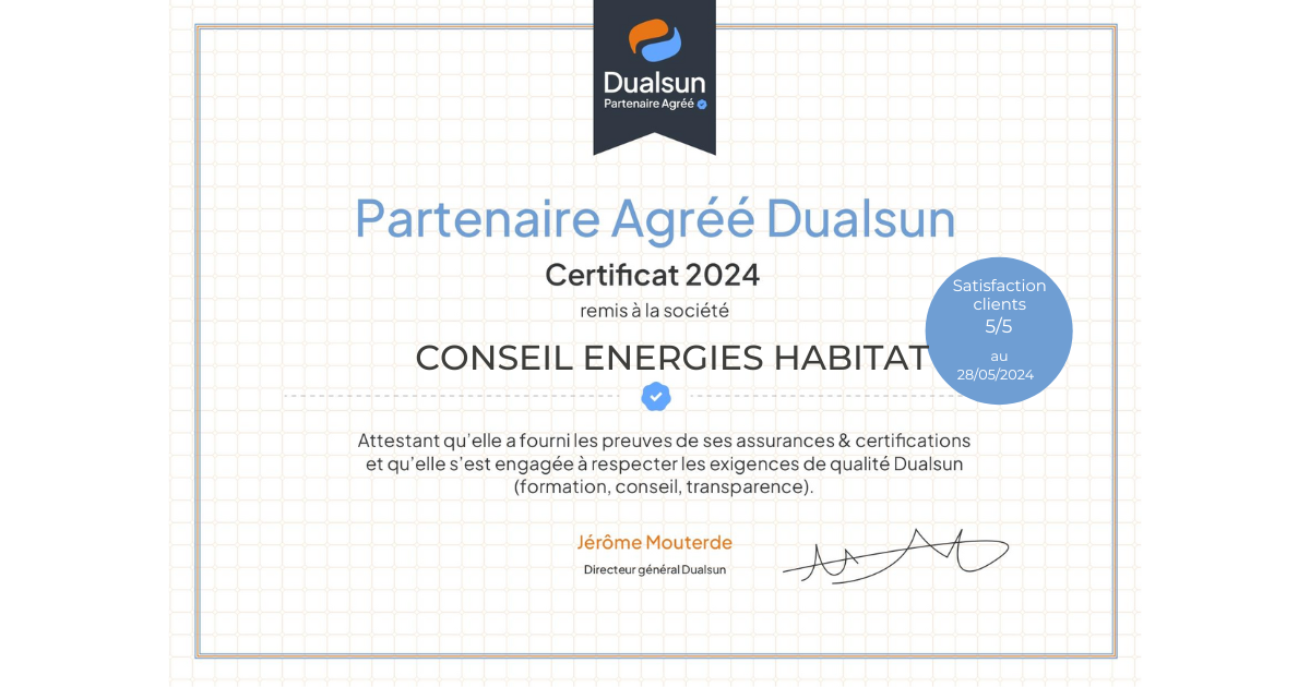 Certificat, CEH partenaire agrée Dualsun 